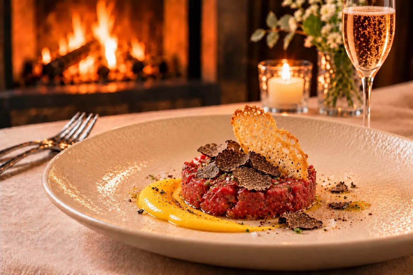Battuta di manzo con tartufo nero e cialda croccante