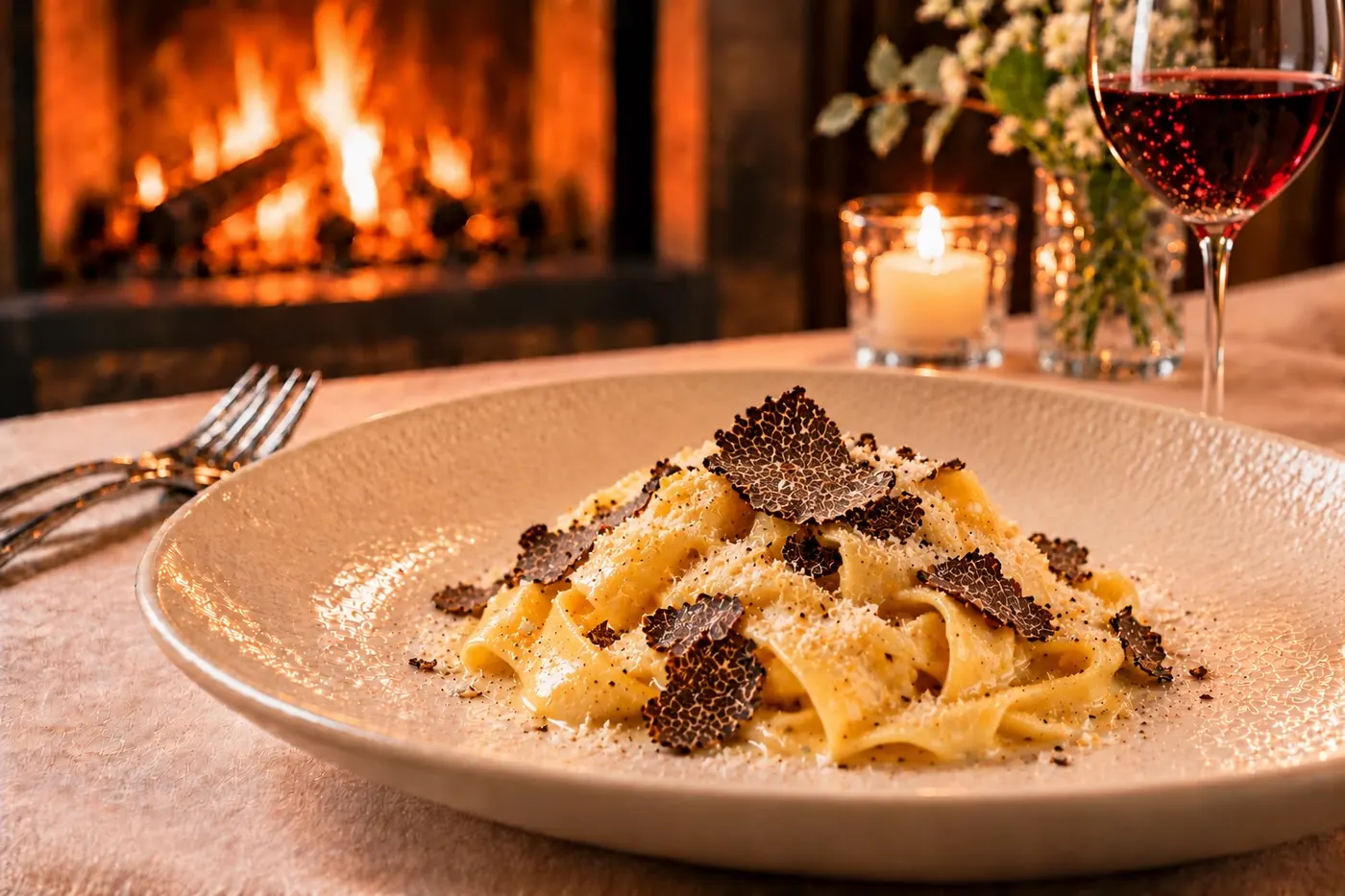 Pappardelle con crema di burro e tartufo nero